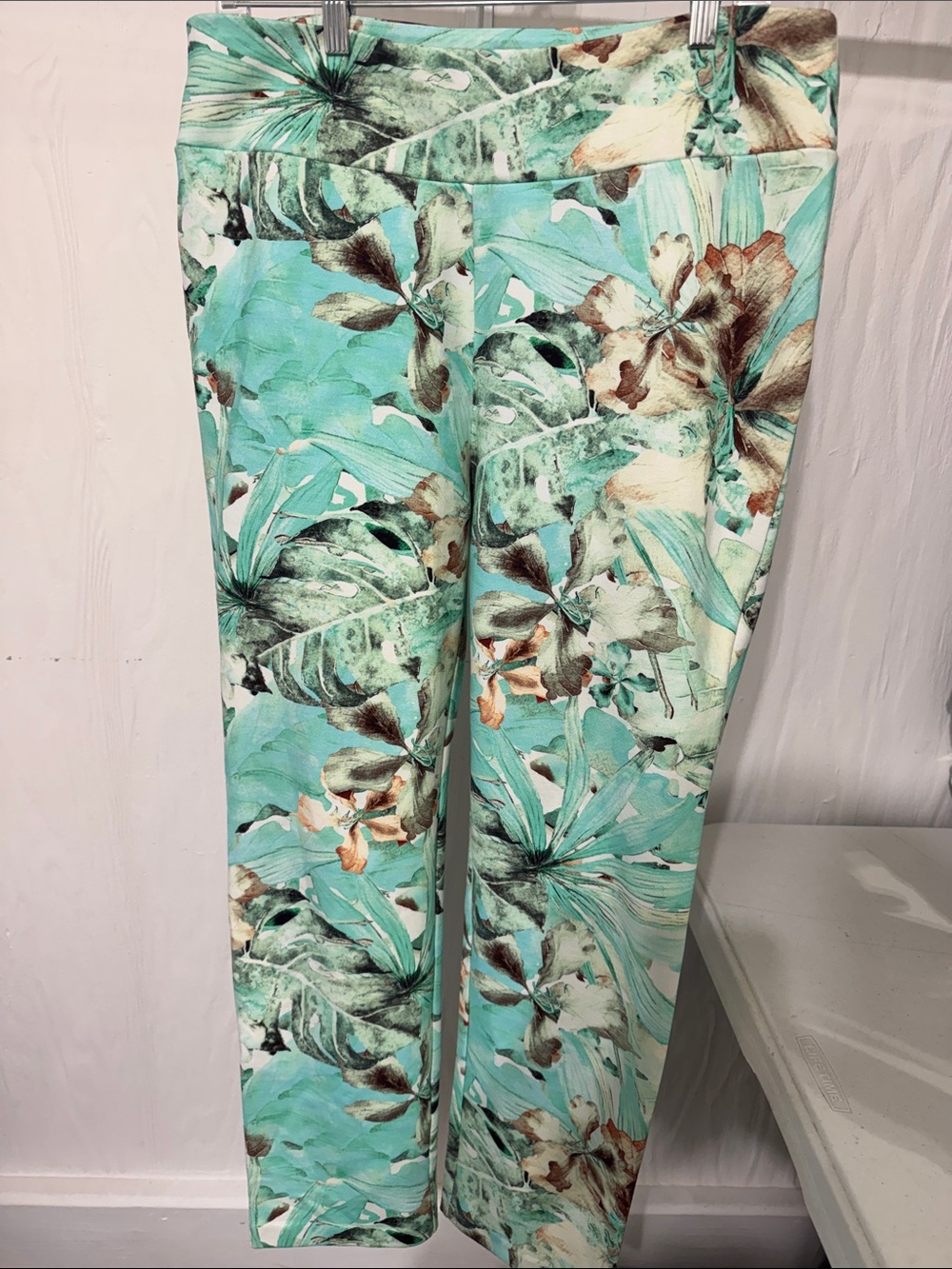 Soft Surroundings Aqua Floral Stretch Track Pants
